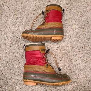 Lands End Snow Duck Boots Green Red Youth Size 2M